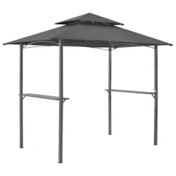 [en.casa] BBQ-paviljong Parga-grillpaviljong-250x241x151cm-pulverlackerat stål-eldtåligt tak-med sidohyllor-antracit-mörkgrå