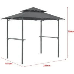 [en.casa] BBQ-paviljong Parga-grillpaviljong-250x241x151cm-pulverlackerat stål-eldtåligt tak-med sidohyllor-antracit-mörkgrå