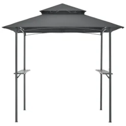 [en.casa] BBQ-paviljong Parga-grillpaviljong-250x241x151cm-pulverlackerat stål-eldtåligt tak-med sidohyllor-antracit-mörkgrå