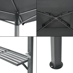 [en.casa] BBQ-paviljong Parga-grillpaviljong-250x241x151cm-pulverlackerat stål-eldtåligt tak-med sidohyllor-antracit-mörkgrå