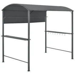 [en.casa] BBQ-paviljong Pyrgos-215x220x140cm-pulverlackerat stål-eldtåligt tak-med sidohyllor-antracit-mörkgrå