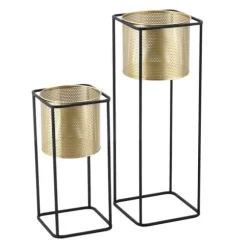 [en.casa] Växtställ Mettet set 2-med inbyggda krukor-46x21x21cm-70x25x25cm-metall-svart-guld