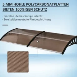 Entrétak 75×195×23 cm – polykarbonat, sol- & regnskydd, brunt