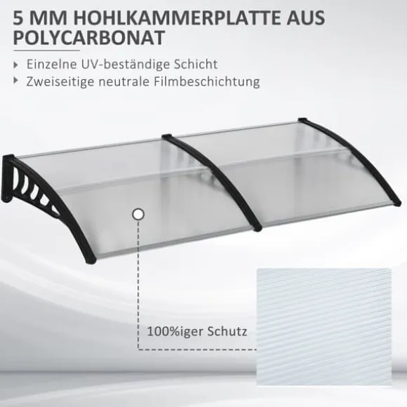 Entrétak 200×96×27 cm med UV-skydd – aluminium, svart