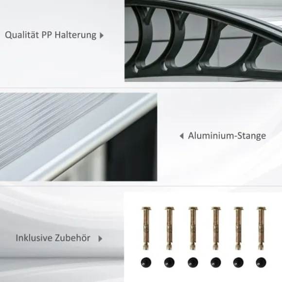 Entrétak 200×96×27 cm med UV-skydd – aluminium, svart