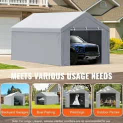 Ersättande carport markis duk-VEVOR-6,1x3 m, sidovägg garage presenning, vattentät och UV-skyddad, grå