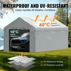 Ersättande carport markis duk-VEVOR-6,1x3 m, sidovägg garage presenning, vattentät och UV-skyddad, grå