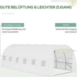 Ersättningsfolie 600x300x200 cm, frontdörr & 12 fönster, rivtålig UV-PE – växthustunnel, vit