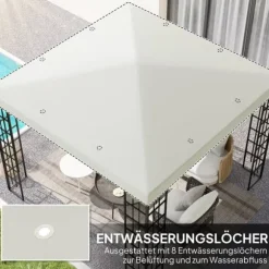 Ersättningstak till paviljong 3x3 m, vattentätt, oxford 370 g/m², ljusgrå