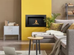 Etanolkamin Bioethanol väggmonterad biospis 65 x 40 x 12 cm matt svart Biopanna miljövänlig biospis