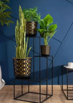 Etnisk blomkruka svart och guld 19xh20 cm