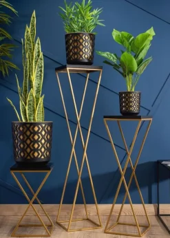 Etnisk blomkruka svart och guld 19xh20 cm