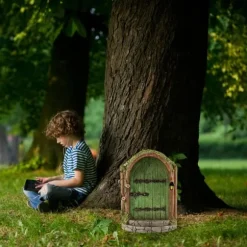 Fairy Dörr för träd Miniatyr Fairy Trädgård Utomhusdekor Tillbehör Gård Konst Skulptur Dekoration för barnrum Väggträd