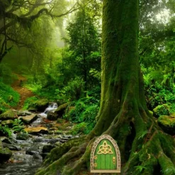 Fairy Dörr för träd Miniatyr Fairy Trädgård Utomhusdekor Tillbehör Gård Konst Skulptur Dekoration för barnrum Väggträd