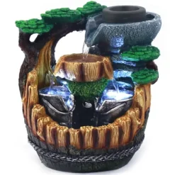 Feng Shui Bordfontän - Inomhus Vattenfall - Flödande Vatten - 2 LED-lampor - Resin - Modern Stil - Fristående - För Kontor och Hem