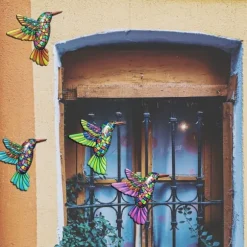 Fågel Kolibri Väggdekor Trädgård prydnad 12x13,5cm - Grön