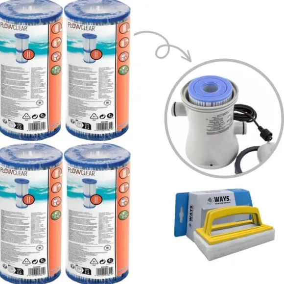 Filter Typ II - Bestway - Lämplig för filterpump 58383 - 4 stycken & WAYS skurborste