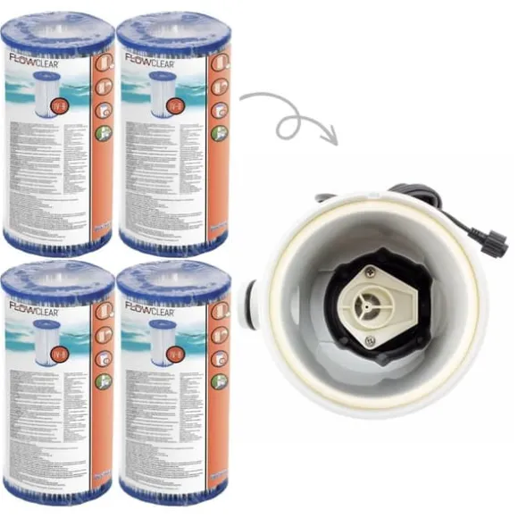 Filter Typ IV - Bestway - Lämplig för filterpump 58391 - 4 stycken & WAYS skurborste