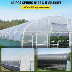 Fjädertråd, låskanal, 6,56 fot fjäderlås, U-kanalpaket för växthus, 40-pack PE-belagd tråd & aluminiumkanal.