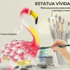 Flamingo i metall - Trädgårdsstaty - Utomhusprydnad - Väderbeständig - Fristående - Flerfärgad