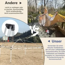 Fällbar trädgårdspaviljong 3x3 m med 4 sidoväggar, höjdjusterbar i 3 lägen, blå