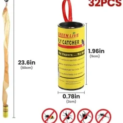 Flugfälla, giftfria pappersrullar, flugfälla för flygande insekter inomhus och utomhus - 32 delar