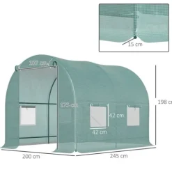 Folietunnel 245x200x198 cm med fönster, tomatväxthus/odlingstunnel, grön