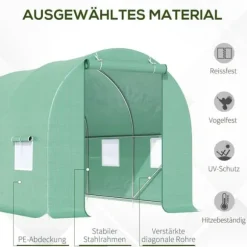 Folietunnel 445x190x200 cm med fönster, tomatväxthus, grön
