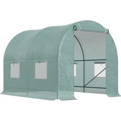 Folietunnel 245x200x198 cm med fönster, tomatväxthus/odlingstunnel, grön