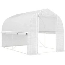 Folietunnel 3x2x2 m med dörr & 4 fönster, uppfällbara sidor, galvaniserat stål, UV-beständig, vit