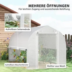 Folietunnel 3x2x2 m med dörr & 4 fönster, uppfällbara sidor, galvaniserat stål, UV-beständig, vit