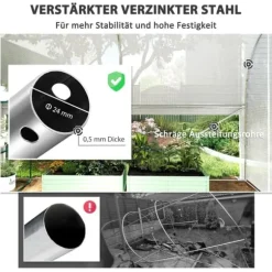 Folietunnel 3x2x2 m med dörr & 4 fönster, uppfällbara sidor, galvaniserat stål, UV-beständig, vit