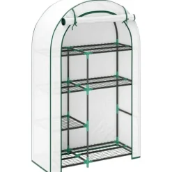 Folieväxthus rundtak 100x45x160 cm med hyllor & dörr, vitt