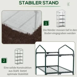 Folieväxthus 70x50x160 cm med 4 hyllplan, vitt – tomathus/drivbänk