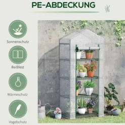 Folieväxthus 70x50x160 cm med 4 hyllplan, vitt – tomathus/drivbänk