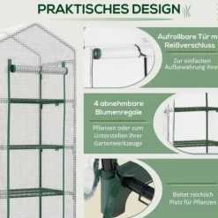 Folieväxthus 70x50x160 cm med 4 hyllplan, vitt – tomathus/drivbänk