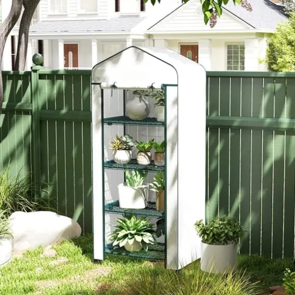 Folieväxthus 69x50x165 cm med hjul & hyllor, stålskelett, vintertåligt, vitt – för tomater & växter