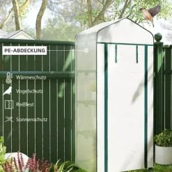 Folieväxthus 69x50x165 cm med hjul & hyllor, stålskelett, vintertåligt, vitt – för tomater & växter