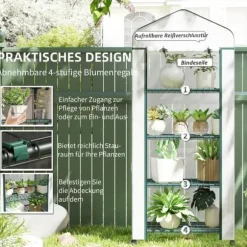 Folieväxthus 69x50x165 cm med hjul & hyllor, stålskelett, vintertåligt, vitt – för tomater & växter