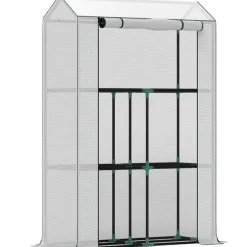 Folieväxthus 100x40x150 cm med hyllor & rullport, stålskelett, UV-skydd, vintertåligt, vitt