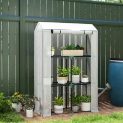 Folieväxthus 100x40x150 cm med hyllor & rullport, stålskelett, UV-skydd, vintertåligt, vitt