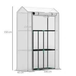 Folieväxthus 100x40x150 cm med hyllor & rullport, stålskelett, UV-skydd, vintertåligt, vitt