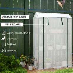 Folieväxthus 100x40x150 cm med hyllor & rullport, stålskelett, UV-skydd, vintertåligt, vitt