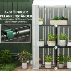 Folieväxthus 100x40x150 cm med hyllor & rullport, stålskelett, UV-skydd, vintertåligt, vitt