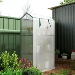 Folieväxthus 100x40x150 cm med hyllor & rullport, stålskelett, UV-skydd, vintertåligt, vitt