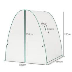 Folieväxthus 180x180x200 cm med rullport & 2 fönster, stålskelett, vitt