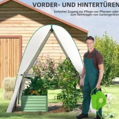 Folieväxthus 180x180x200 cm med rullport & 2 fönster, stålskelett, vitt