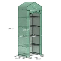 Folieväxthus 69x49x193 cm med rullport & hyllor, grönt
