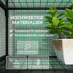 Folieväxthus 69x49x193 cm med rullport & hyllor, grönt