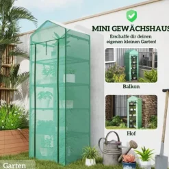 Folieväxthus 69x49x193 cm med rullport & hyllor, grönt